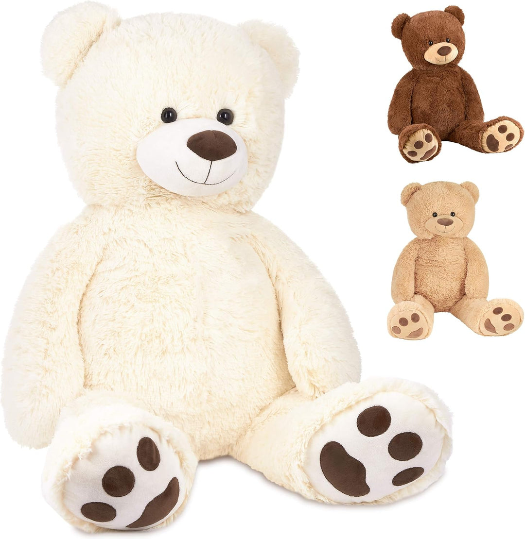 BRUBAKER XXL Teddybär 100 cm gross - Weiss - Stofftier Plüschtier Kuscheltier, Weiss