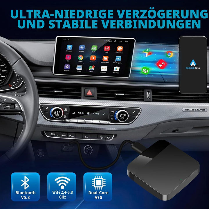 Wireless Android Auto Adapter mit integriertem Kabel, Android Auto Kabellos Adapter für Auto, Plug &amp;