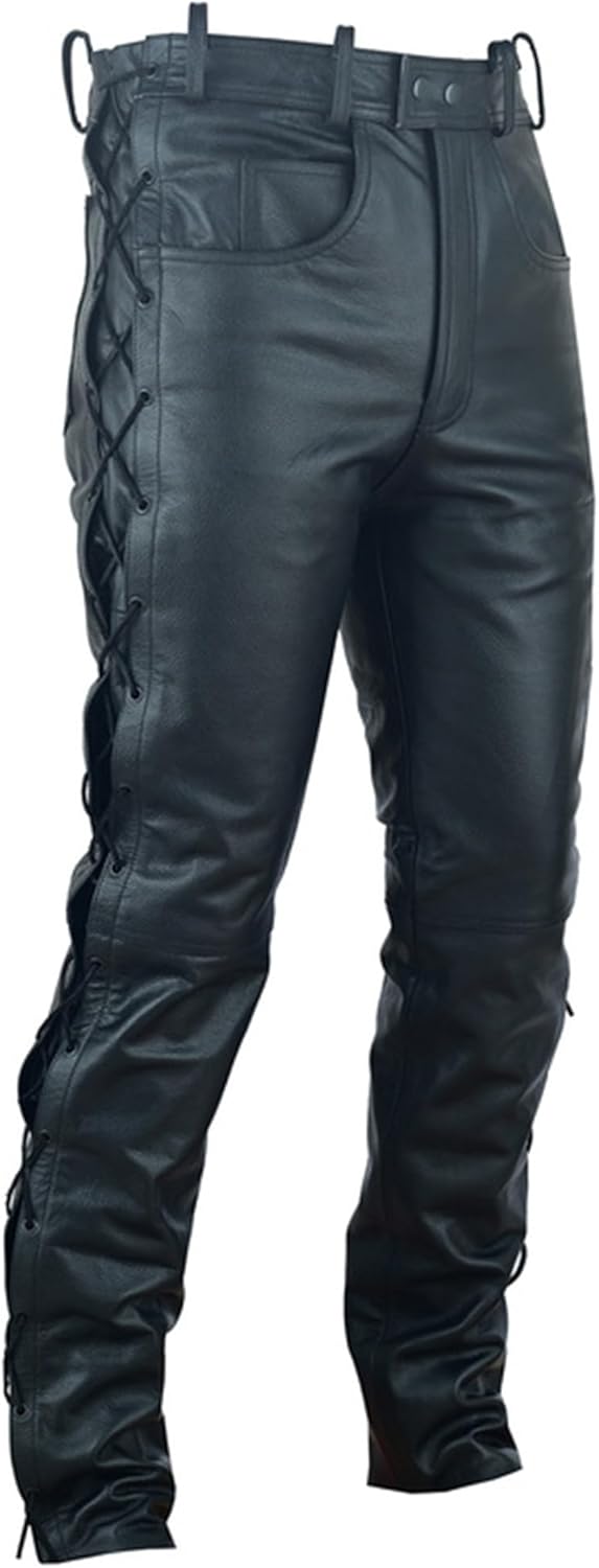 German Wear Lederhose lederjeans bikerjeans Büffelleder seitlich geschnürt Schwarz 48 Schwarz, 48 Sc