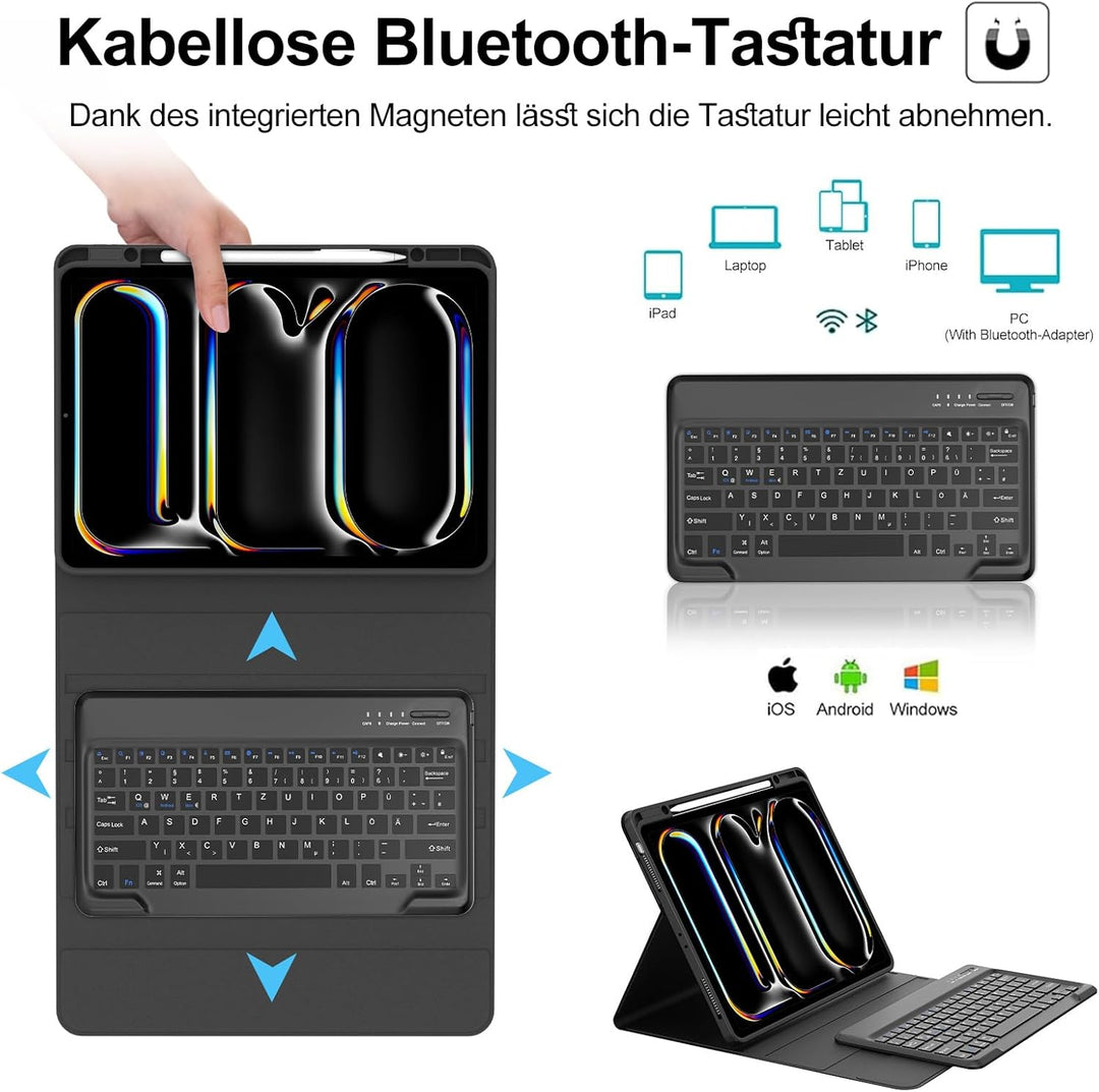 IVEOPPE Hülle mit Tastatur für iPad Pro 13" M5 2025/M4 2024, Deutsches QWERTZ Layout, Magnetisch Abn
