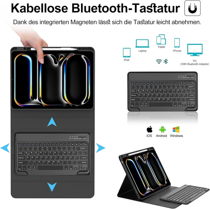 IVEOPPE Hülle mit Tastatur für iPad Pro 13" M5 2025/M4 2024, Deutsches QWERTZ Layout, Magnetisch Abn