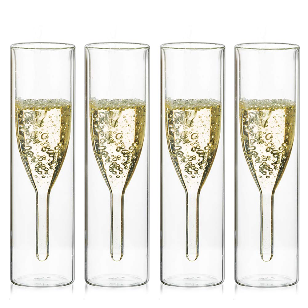 Sziqiqi Massive Doppelwandige Champagnerglas Kristallgläser, Classics Tulip Goblet Stemless Clear Gl