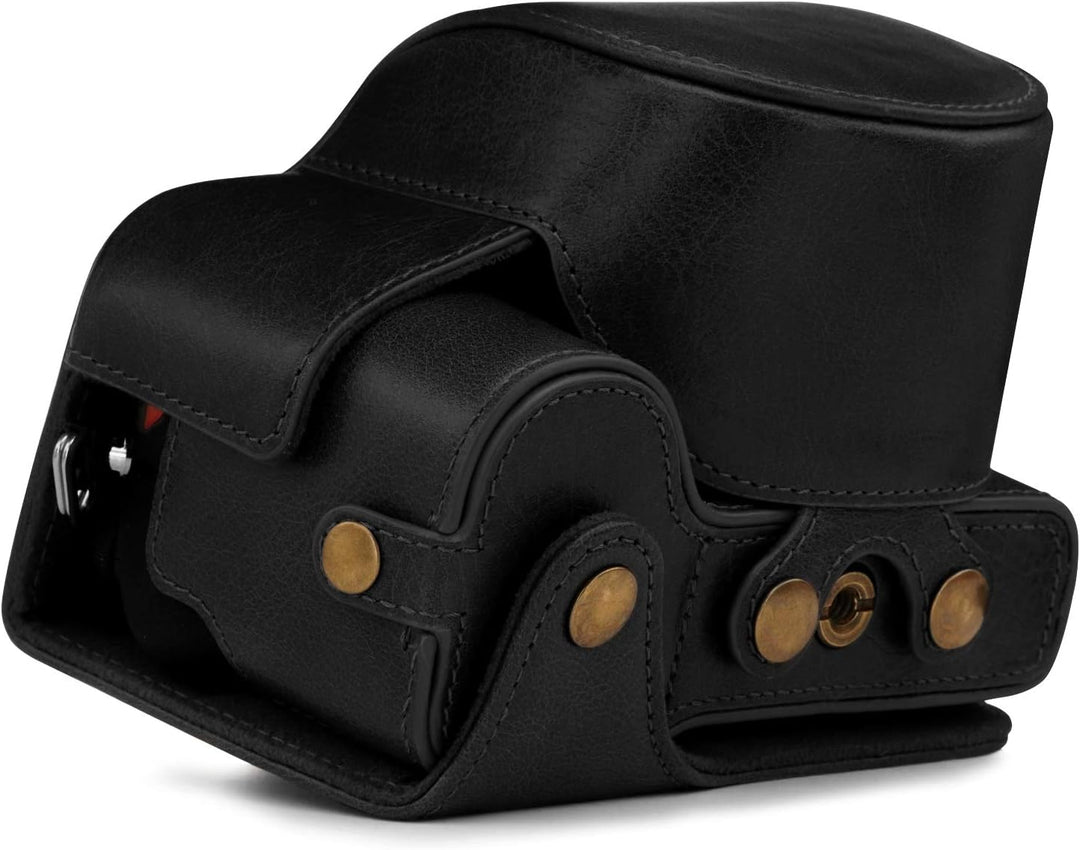 MegaGear Ever Ready MG1813 Kameratasche aus Echtleder, kompatibel mit Nikon Z50 (16-50 mm), Schwarz,