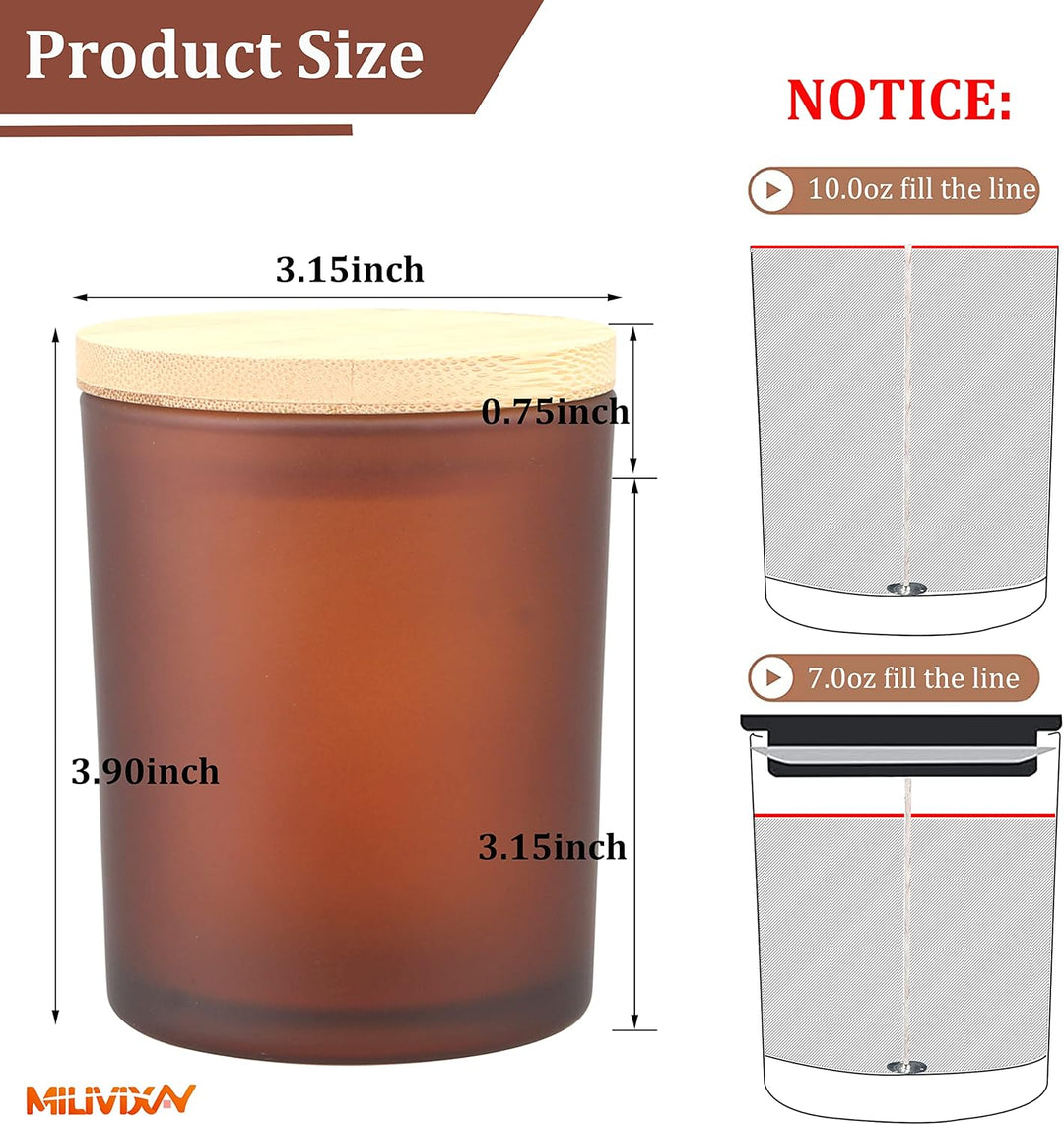 MILIVIXAY 12 Stück 284 ml mattiertes bernsteinfarbenes dickes Glas mit Deckel – leere Kerzengläser f