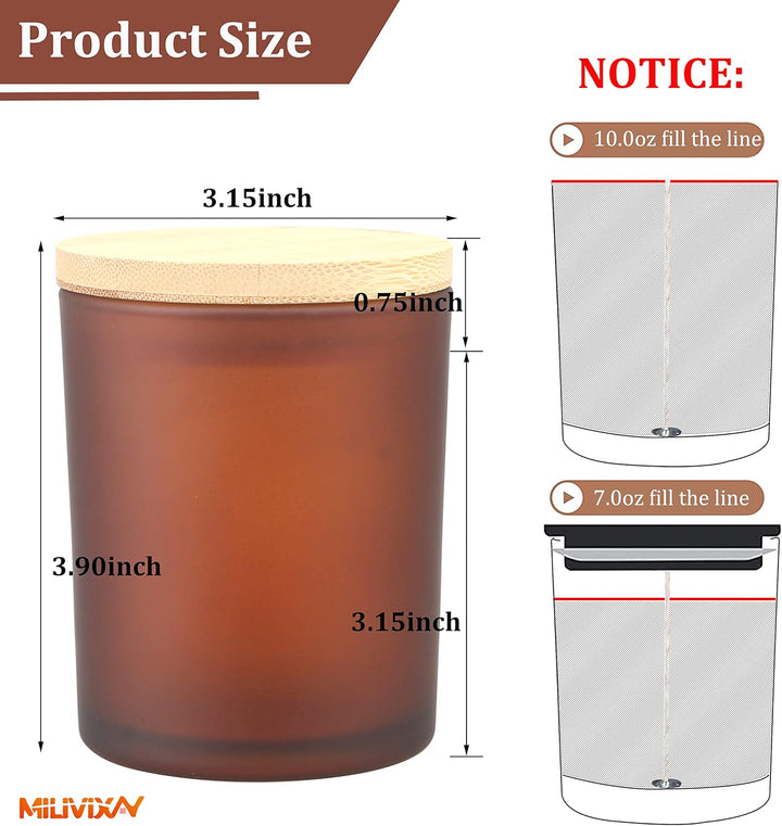 MILIVIXAY 12 Stück 284 ml mattiertes bernsteinfarbenes dickes Glas mit Deckel – leere Kerzengläser f