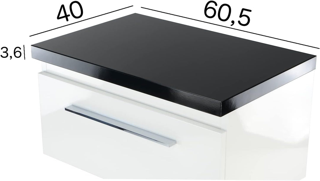 paplinskioebel Waschtischplatte unter Waschbecken, 80 cm, schwarz Hochglanz, Waschtischplatte für Ba