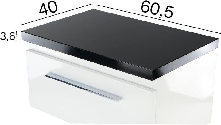 paplinskioebel Waschtischplatte unter Waschbecken, 80 cm, schwarz Hochglanz, Waschtischplatte für Ba