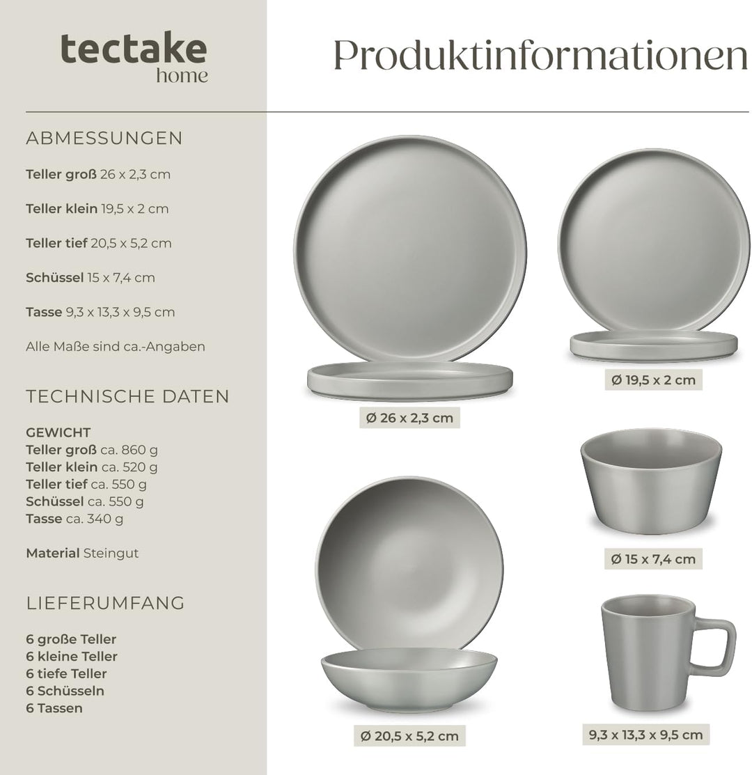 tectake® Küchenstarterset 6 Personen, Steingut Geschirr Set, Teller, 4 Töpfe 2 Pfannen rostfreies Al