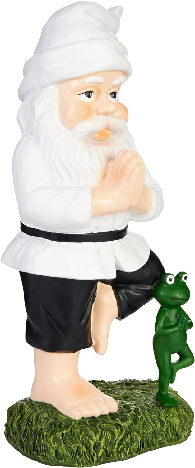 BRUBAKER Gartenzwerg Yoga Übung Baum Zwerg mit Frosch - Gartenfigur Sport Figur Vrksasana - Zen Deko