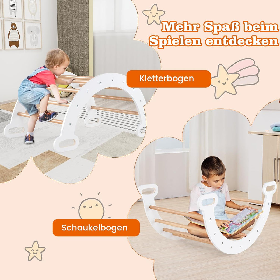 DREAMADE Montessori Kletterdreieck mit Kletterbogen und Rutsche, Holzdreieck für Kleinkinder ab 1 Ja