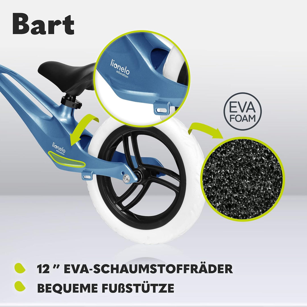 LIONELO Bart Laufrad ab 2 Jahre bis zu 30 kg, Magnesiumrahmen, 12 Zoll Räder, Lenkrad und Sattel höh