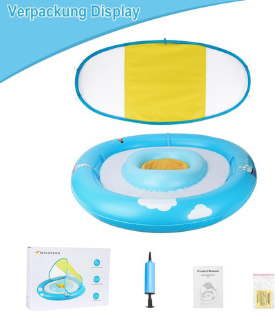 MYCARBON Baby Schwimmring mit verstellbare Schwimmsitz, UPF50+ Sonnendach, Spielzeug für Kinder Schw