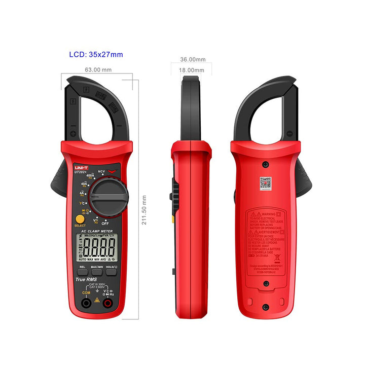 UNI-T UT202+ Multimeter Auto Range True RMS Clamp Meter with LCD Display Strommesszange