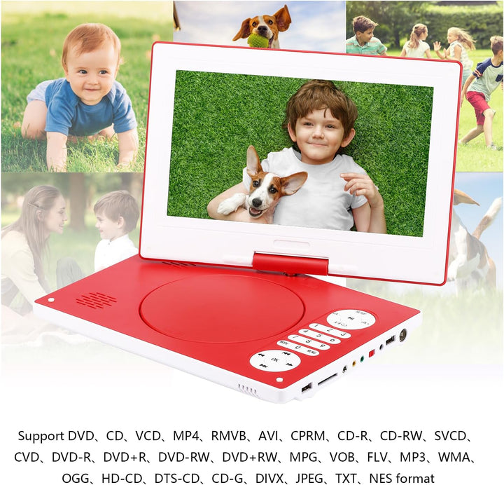 YOOHOO Tragbarer DVD-Player mit Fernbedienung, 26,7 cm (10,5 Zoll), 270° drehbarer Bildschirm, mit 7