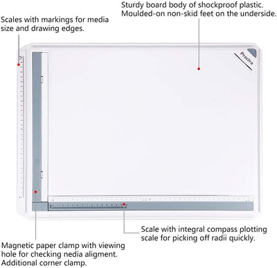 A3 Zeichenplatte, Preciva A3 Zeichenbrett DIN A3 Zeichentisch mit Zubehör 51 x 36,5 CM -