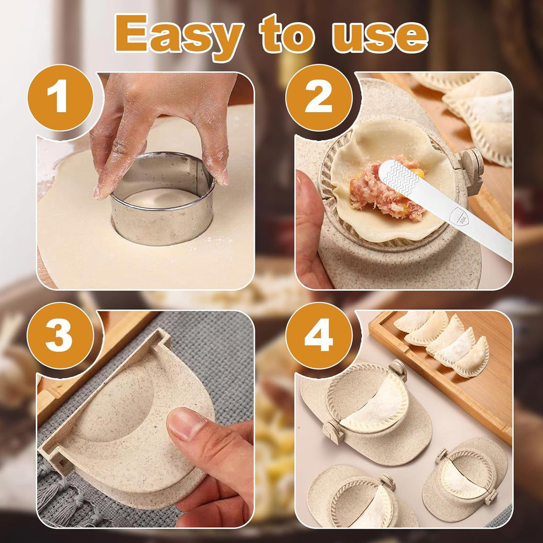 Dumpling Maker Set 8-teilig, 3 Grössen Ravioli- & Teigtaschenformer mit Teigschneider, Edelstahl Fül