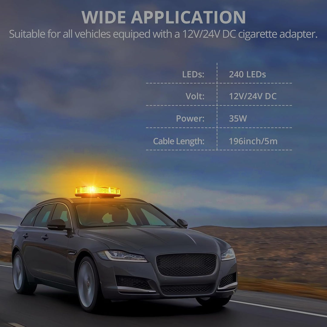 Justech 240LEDs 35W Warnleuchte Warnlicht Warnblinkleuchte 15 Modi Notfall-Blinkleucht 12V/24V Blitz