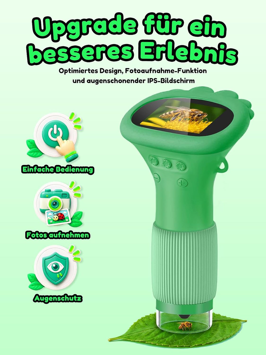 Acoath Mikroskop für Kinder, Digitales Taschenmikroskop mit 2,0" IPS-Bildschirm Lupe 200x Vergrösser