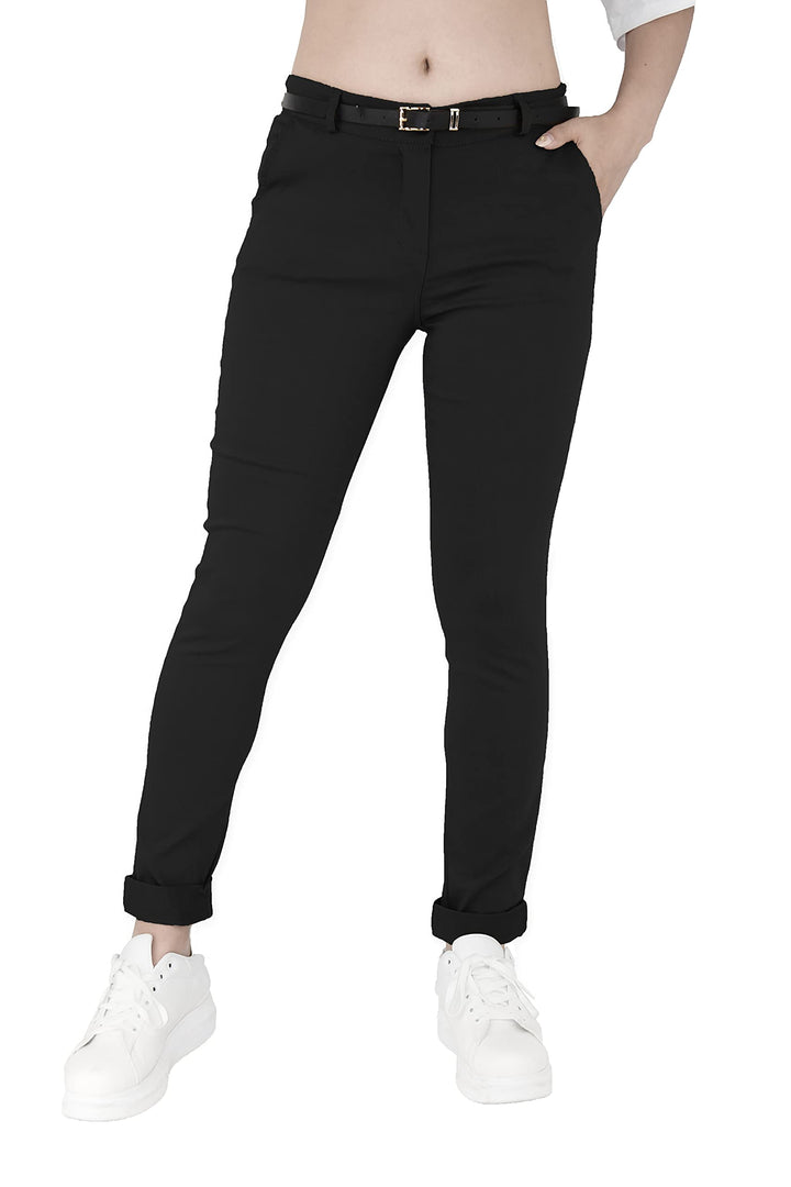 JOPHY & CO. Elastische Damen-Chino-Hose mit Gürtel (Artikelnummer: 3008) Regulär S Schwarz, Regulär