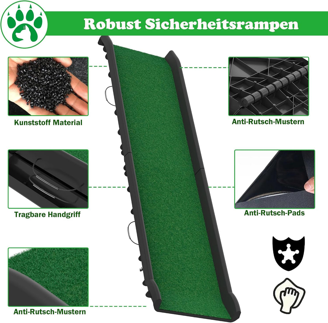 SUBTLETY 156x40x9cm Hunderampen aus Kunststoff Klappbar Haustiere Sicherheitsrampen Anti-Rutsch Hund