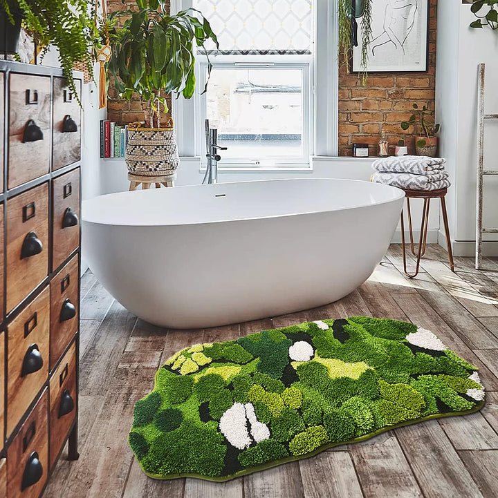 Hifuwan Badezimmerläufer, niedlich, grünes Moos, lang, rechteckig, Boho-Stil, ästhetisch, Blätter, B