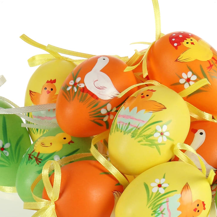 com-four® 36x Ostereier zum Aufhängen 6 cm - Bunte Ostereier mit Blumen und Tieren - Hängedeko für d