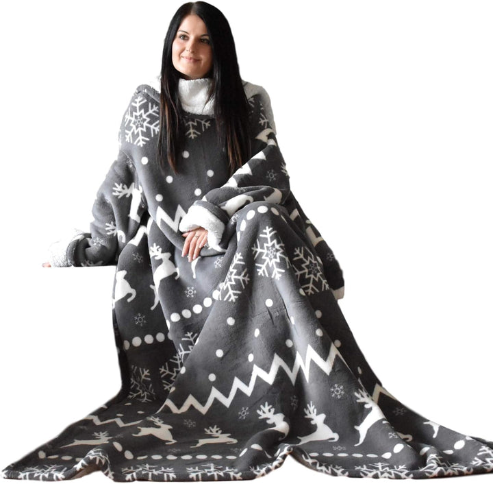 HOMELEVEL Sherpa Kuscheldecke mit Ärmeln Ärmeldecke 200cm x 150cm Dunkelgrau Norweger/Sherpa, Dunkel