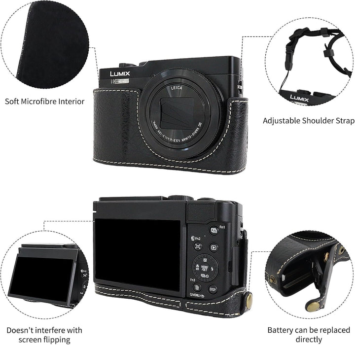 Rieibi TZ99 Kameratasche, PU Leder Kameratasche für Panasonic Lumix DC-TZ99 Digitalkamera, abnehmbar