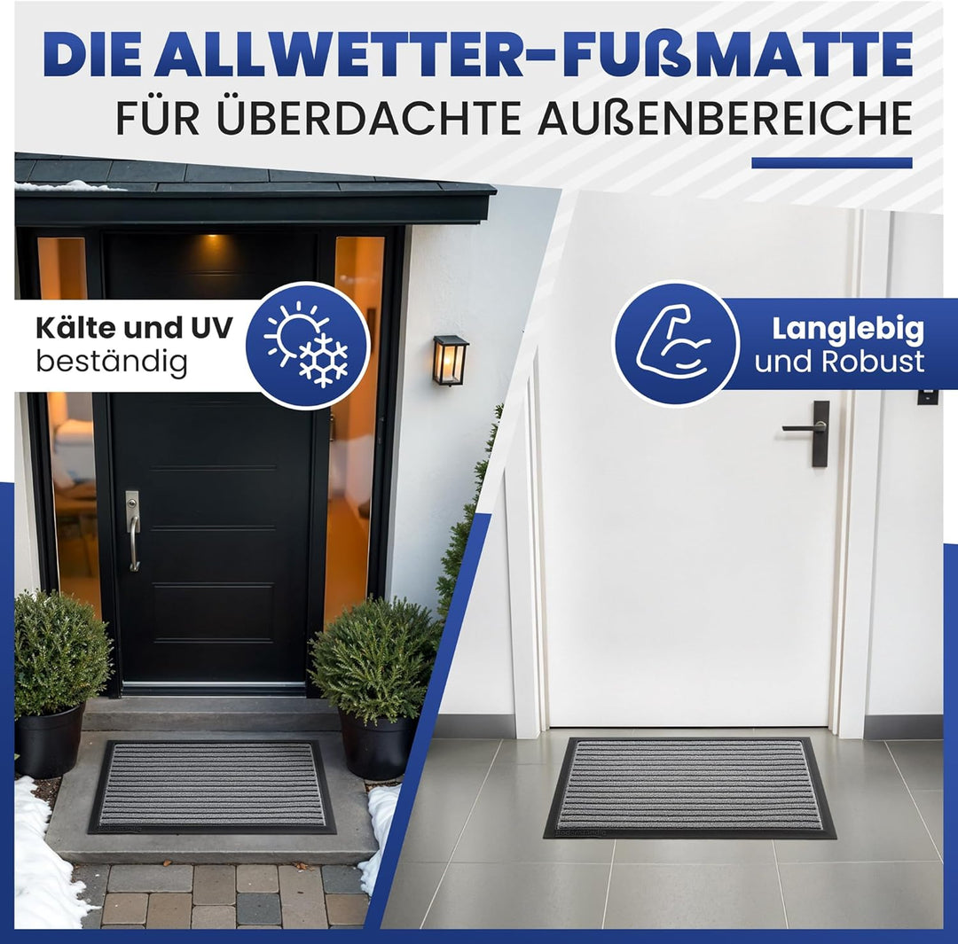 Fussmatte aussen - extrem rutschfest & langlebig - Fussabtreter aussenbereich grau 40x60cm - Türmatt