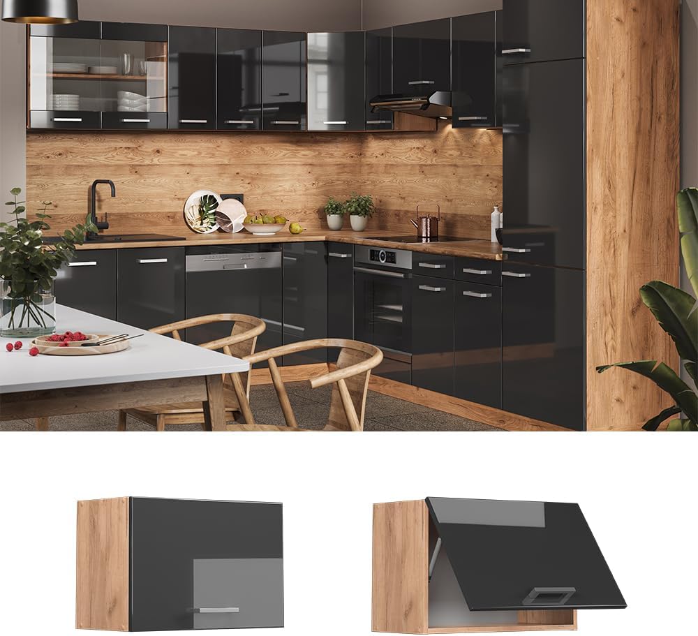 Vicco Hängeschrank R-Line, Anthrazit Hochglanz/Goldkraft Eiche, 60 cm Flach Anthrazit Hochglanz Häng