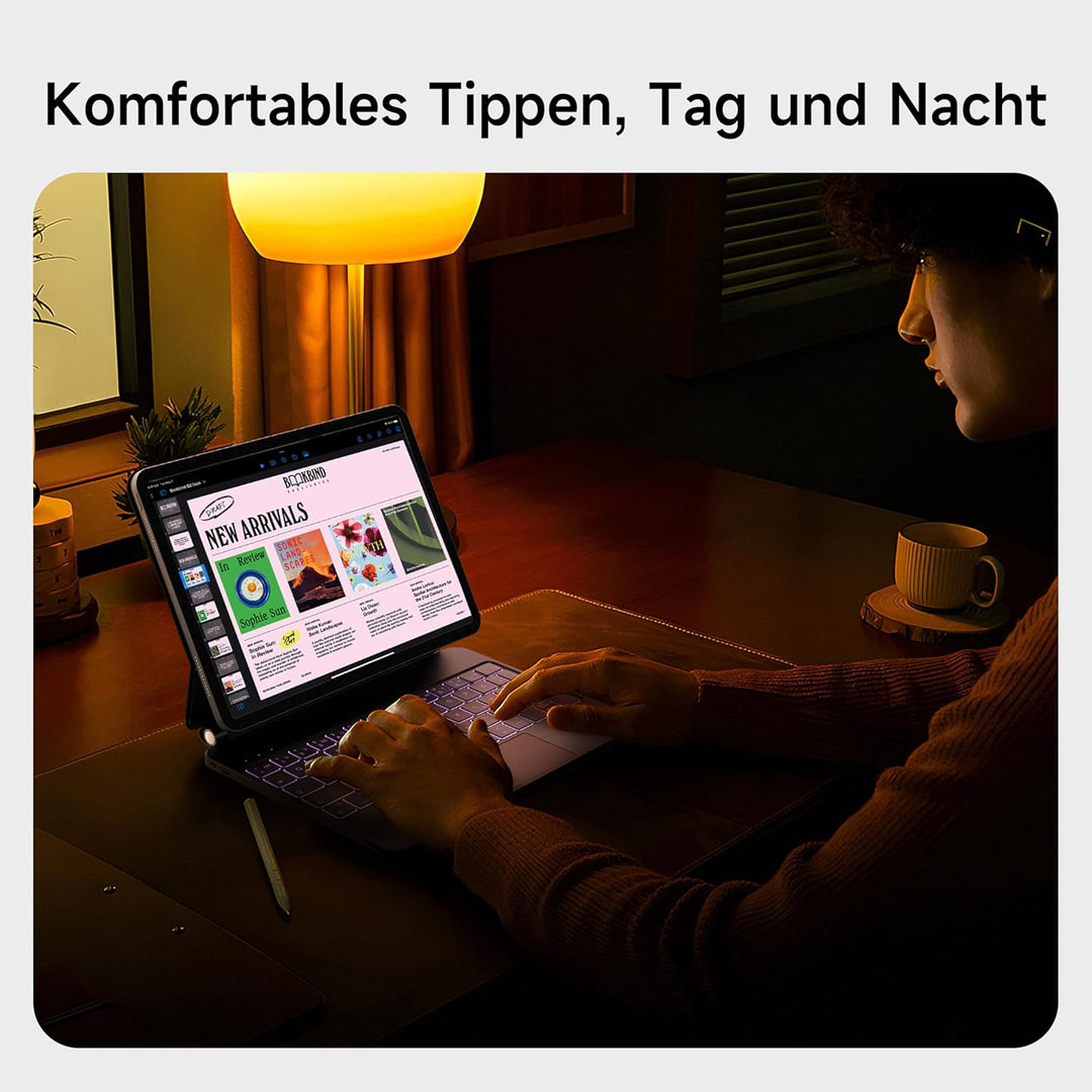 HOU iPad Air 13 Hülle mit Tastatur 2024(M2),iPad Pro 12.9 Hülle mit Tastatur (6th/5th/4th/3rd) Gen 2
