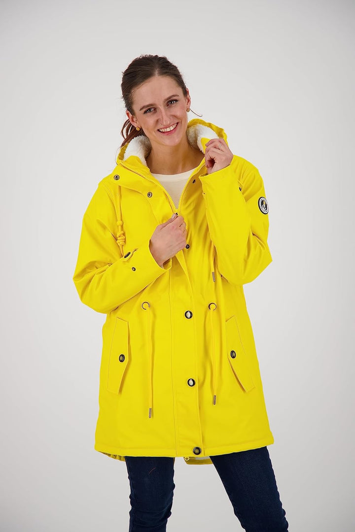 Ankerglut Damen Friesennerz Regenmantel Kapuze Wasserdicht Wetterfest Windbreaker mit Teddyfleece Re