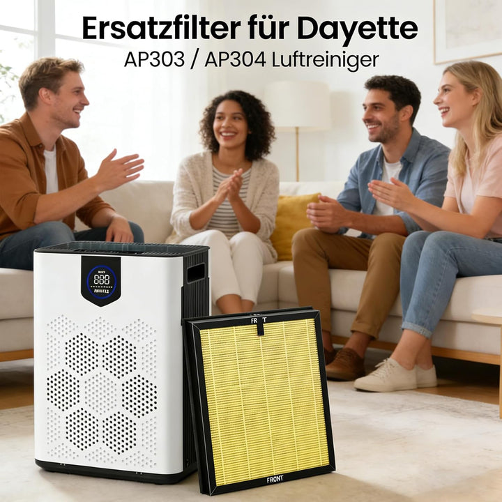 Ersatzfilter Kompatibel Dayette AP303 / AP304 Luftreiniger - 2 Stück 3-in-1 H14 True HEPA mit Hochef