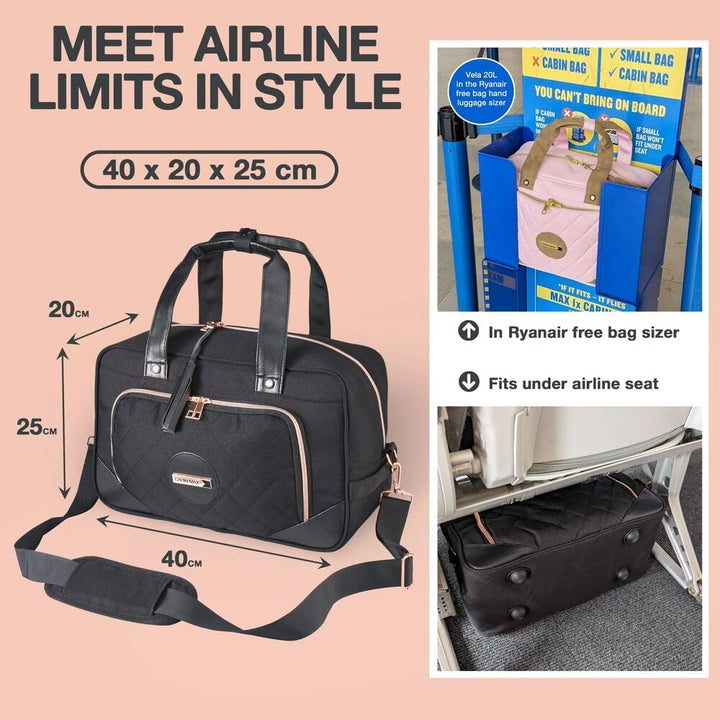 Cabin Max Vela Reisetasche, fliegenfrei auf Easyjet, Damen Reisetasche (40 x 25 x 20cm, Schwarz) 40