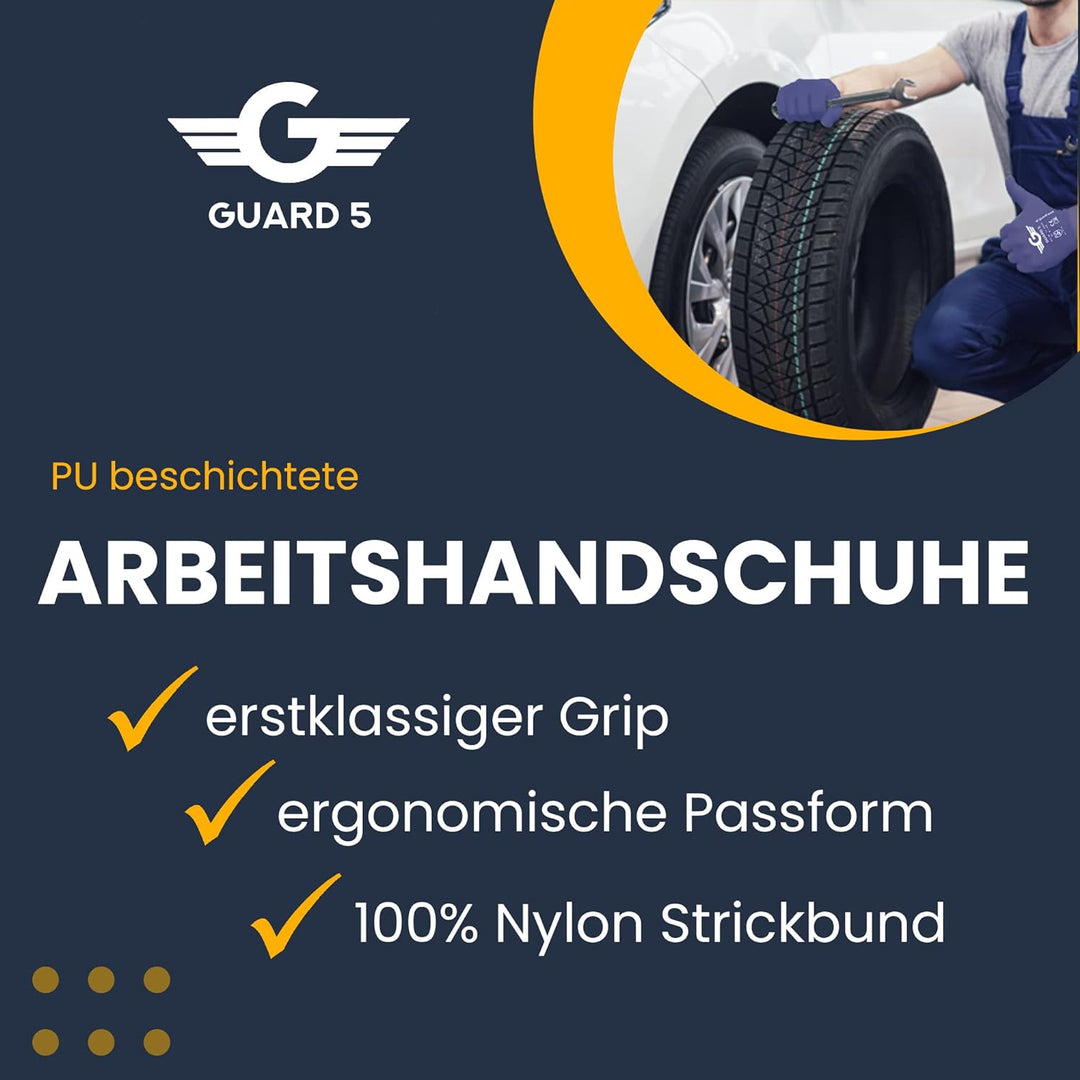 GUARD 5 - Arbeitshandschuhe - 24 Paar/Gr.7 - Damen & Herren Gartenhandschuhe - blaue Nylon-Handschuh
