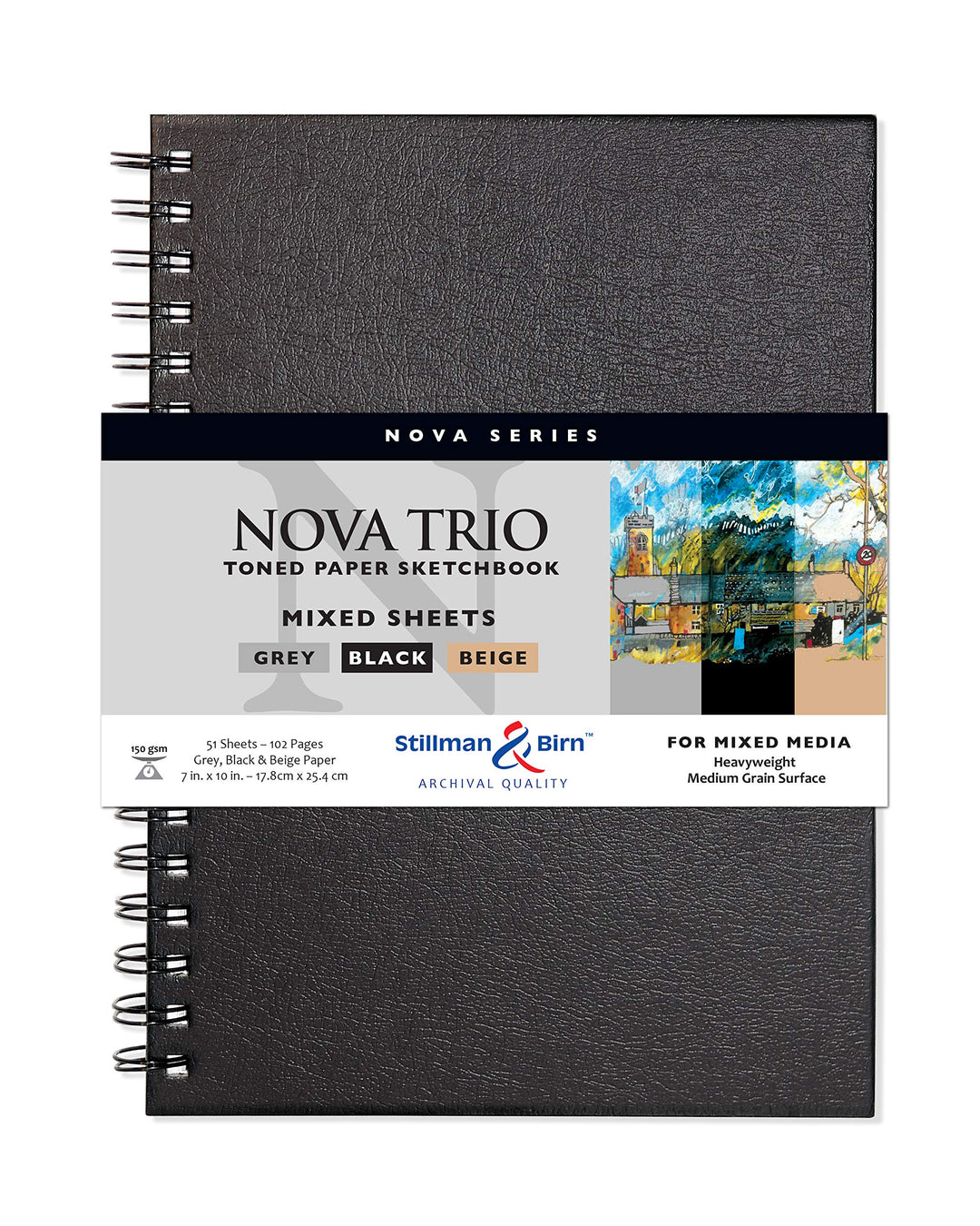 Stillman & Birn Nova Series Trio Skizzenbuch mit Spiralbindung, 17,8 x 25,4 cm, 150 g/m² (schwer), b