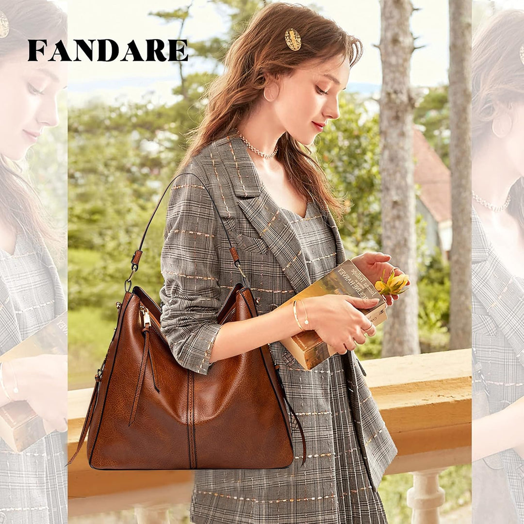 FANDARE Damen Handtasche Frauen Umhängetaschen Schultertasche PU Leder Tote Beutel Schultertasche fü