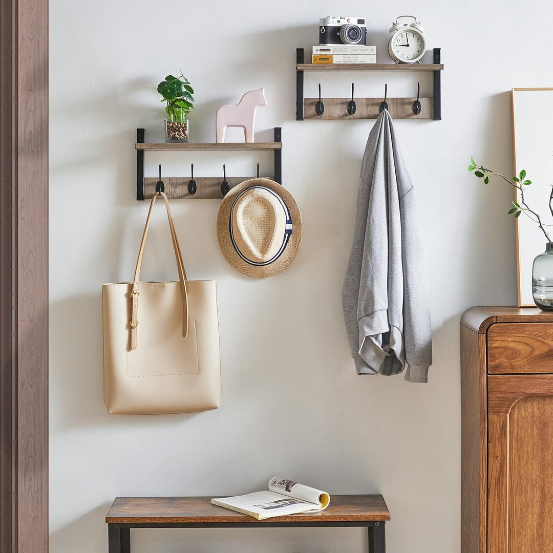 YMYNY Wandgarderoben mit Ablage, 2er Set Wandregal in einem Paket, Garderobenhaken mit 8 Doppelhaken