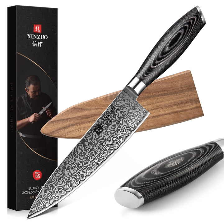 XINZUO 20.1cm Damaskus Kochmesser, 67 Schichten Damaststahl Chefmesser Profi Fleischmesser Kochmesse