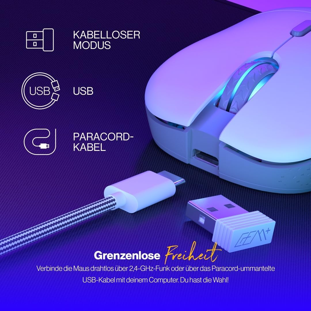 ENDORFY GEM Plus Wireless Onyx White Souris Ambidextre RF Wireless + USB Type-C Optique 26000 DPI Bl