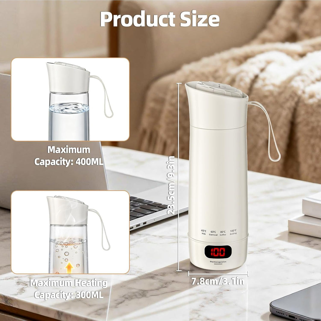 Elektrischer Reisewasserkocher Klein 400ml, Mini Wasserkocher mit 4 Temperatureinstellung, Tragbarer