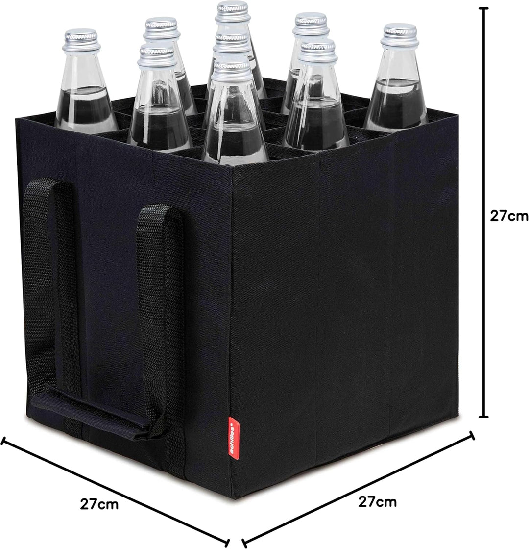 achilles Flaschentasche 9 Fächer je 1,5 Liter – Reissfester Flaschenkorb mit Klettband – Faltbarer F