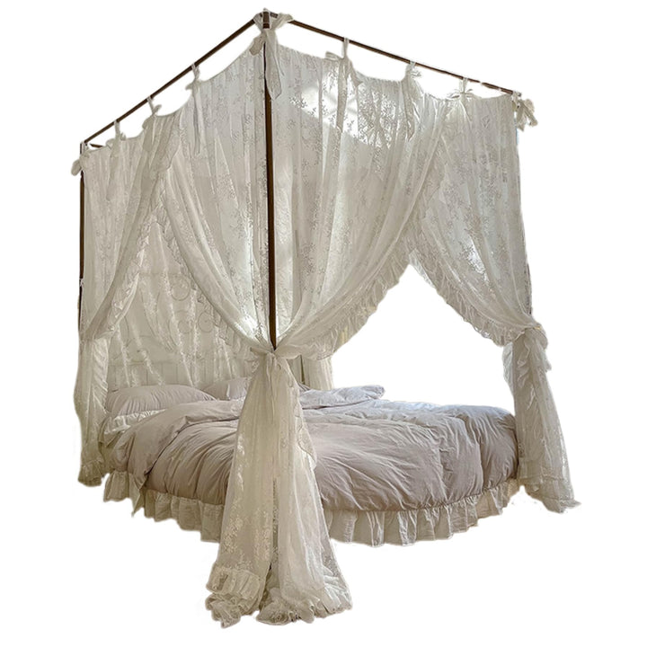 Himmelbett-Vorhänge, drei Öffnungen, Spitze, Prinzessinnen-Betthimmel, 4 Eckpfosten-Hängevorhänge mi
