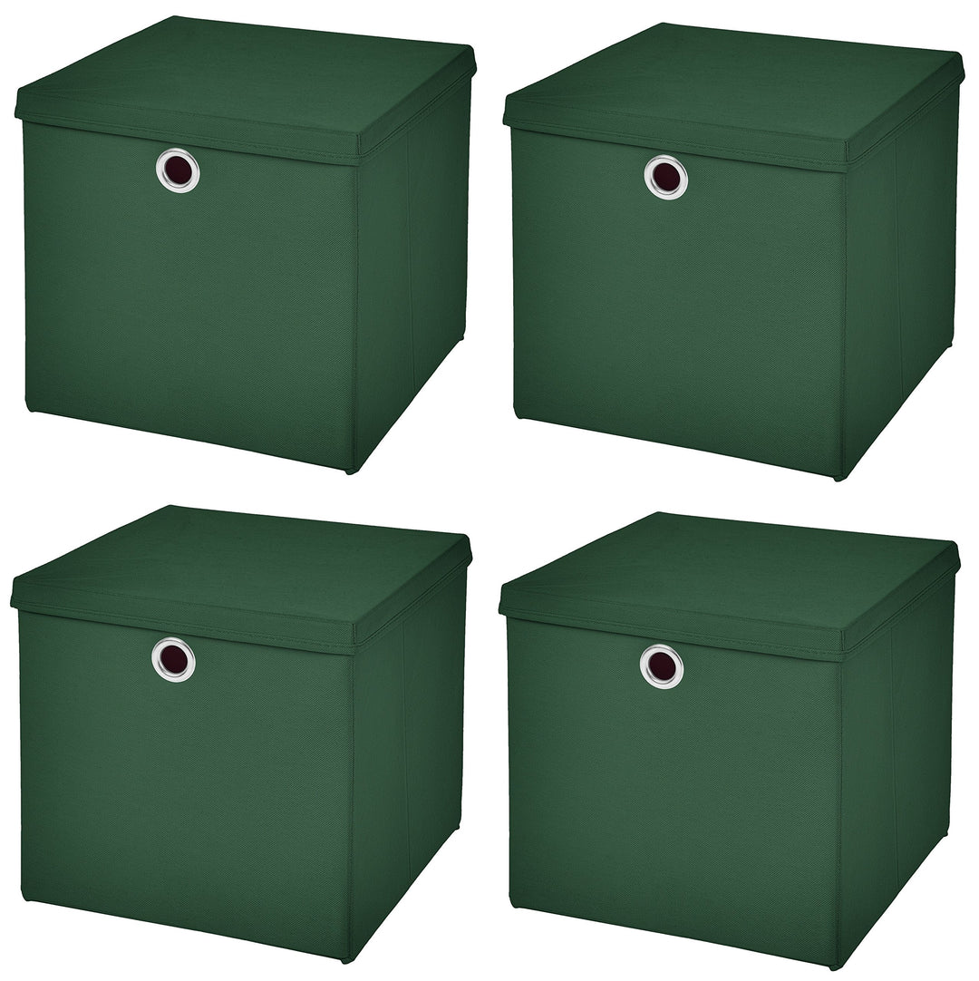 StickandShine 4er Set Dunkelgrün Faltbox 28 x 28 x 28 cm Aufbewahrungsbox faltbar mit Deckel, Dunkel