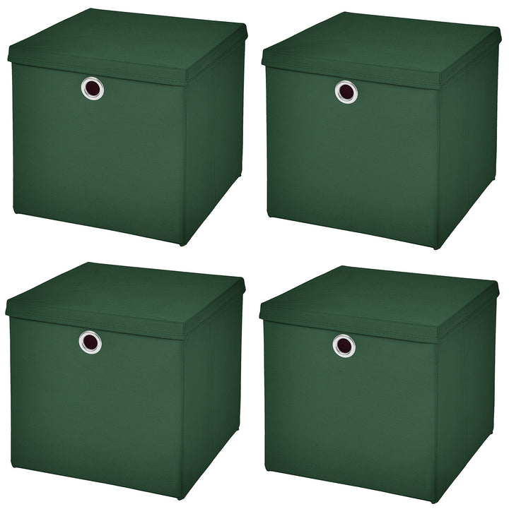 StickandShine 4er Set Dunkelgrün Faltbox 28 x 28 x 28 cm Aufbewahrungsbox faltbar mit Deckel, Dunkel
