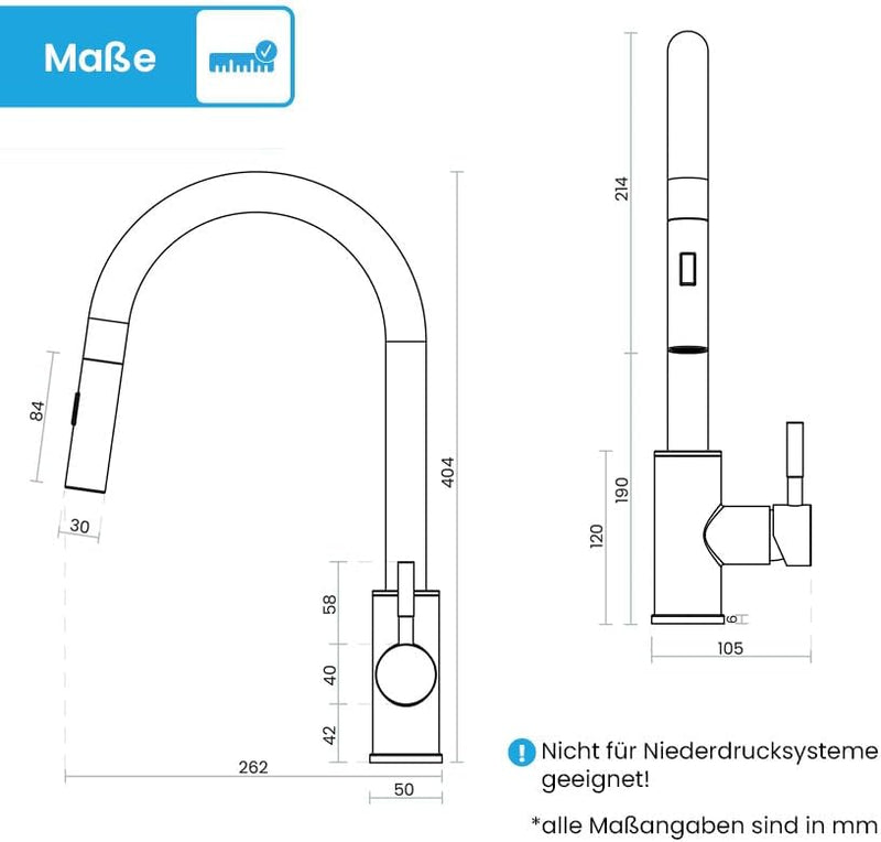 Bächlein Küchenarmatur Kocuso – 360 Grad schwenkbar (chrom) – Einhand-Spültischbatterie aus Edelstah