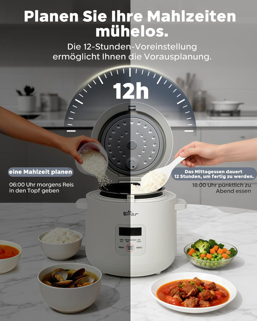 Bear Reiskocher 2-Tassen ungekocht, Multifunktioneller 300W Elektrischer Rice Cooker mit Warmhaltefu
