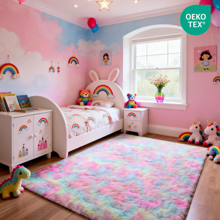 MARATIP Plüsch Teppich,Flauschiger Teppich Rund,grosse Grösse modernes Wohnzimmer,Kinder Mädchen,wei