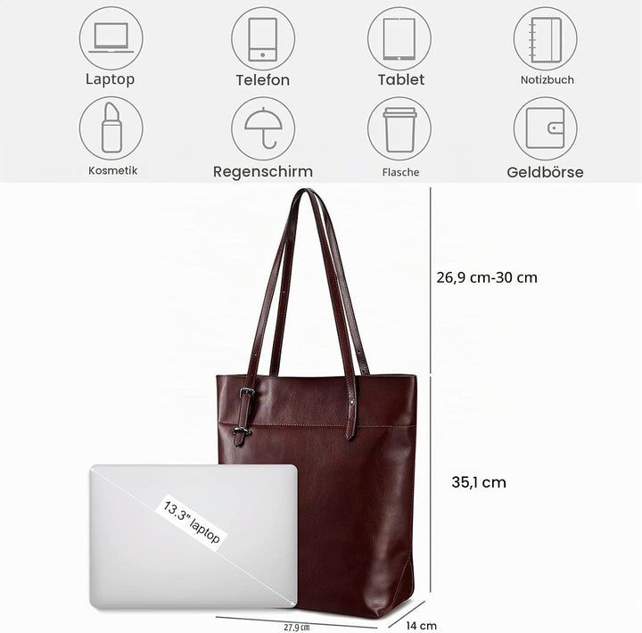 S-ZONE Damen Echtleder Tasche Shopper Gross Tote Handtasche Henkeltasche (Kaffee), Kaffee