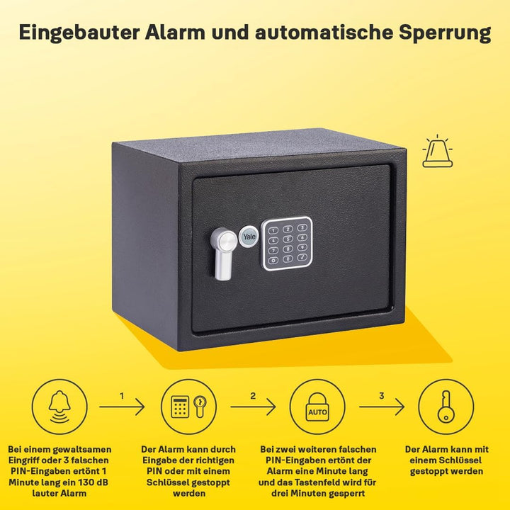 Yale Elektronischer Tresor mit Alarm - YEC/250/DB2 - Medium - Schwarz - Standardsicherheit Neuer Sti